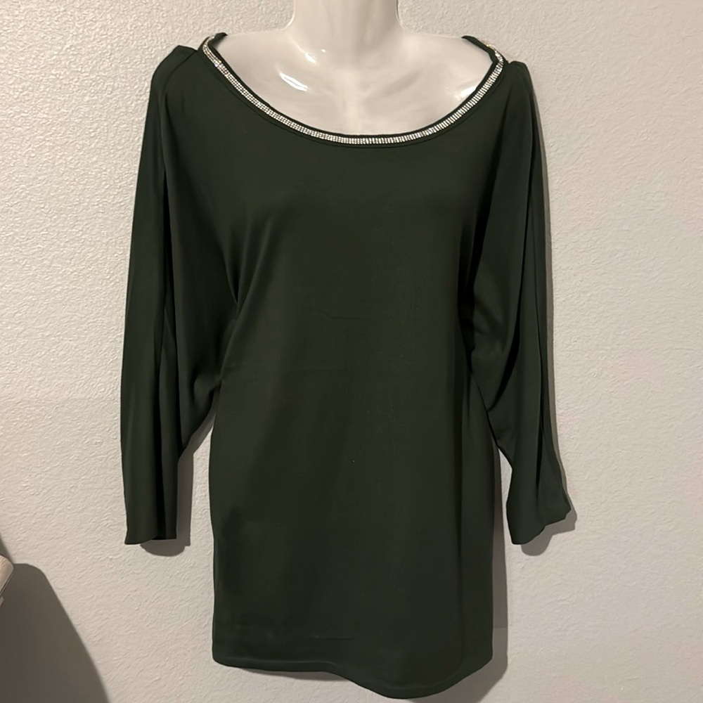 89th & Madison Olive Green Beaded Neck Dolman Top